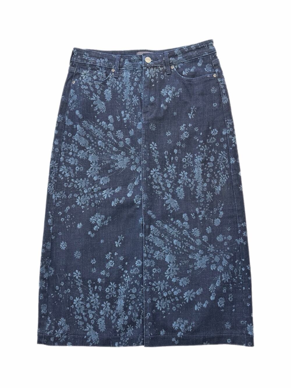 NYDJ Not Your Daughter's Jeans High Rise Denim Floral Dark Wash Slit Midi Skirt